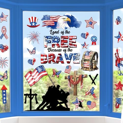 gisgfim Window Clings Decor Memorial Day Window Stickers 4th America Patriotic - Photo 1 sur 7
