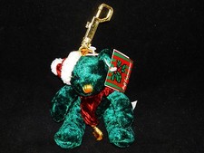 Soft Expressions Green Teddy Bear With Scarf - 5" Tall - Attached Clip  Keyring