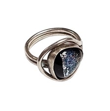 Vintage Artisan Sterling Silver Modernist Geometric Dichroic Glass Ring Sz 8 5g