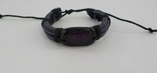 Best Friend Tribal Bracelet Black Leather Cuff Purple Heart Peace Adjustable NWT