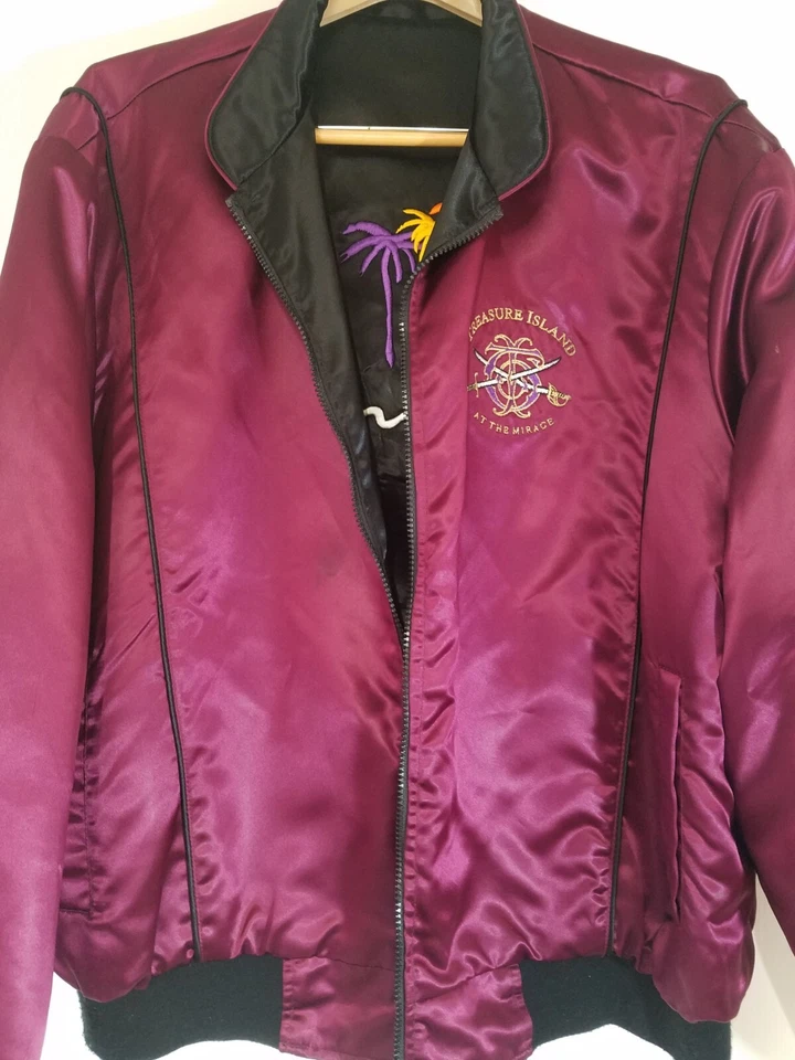 Mirage Treasure Island Bomber Jacket XXXL Reversible Black Burgundy Satin 3134 - Image 3 of 4