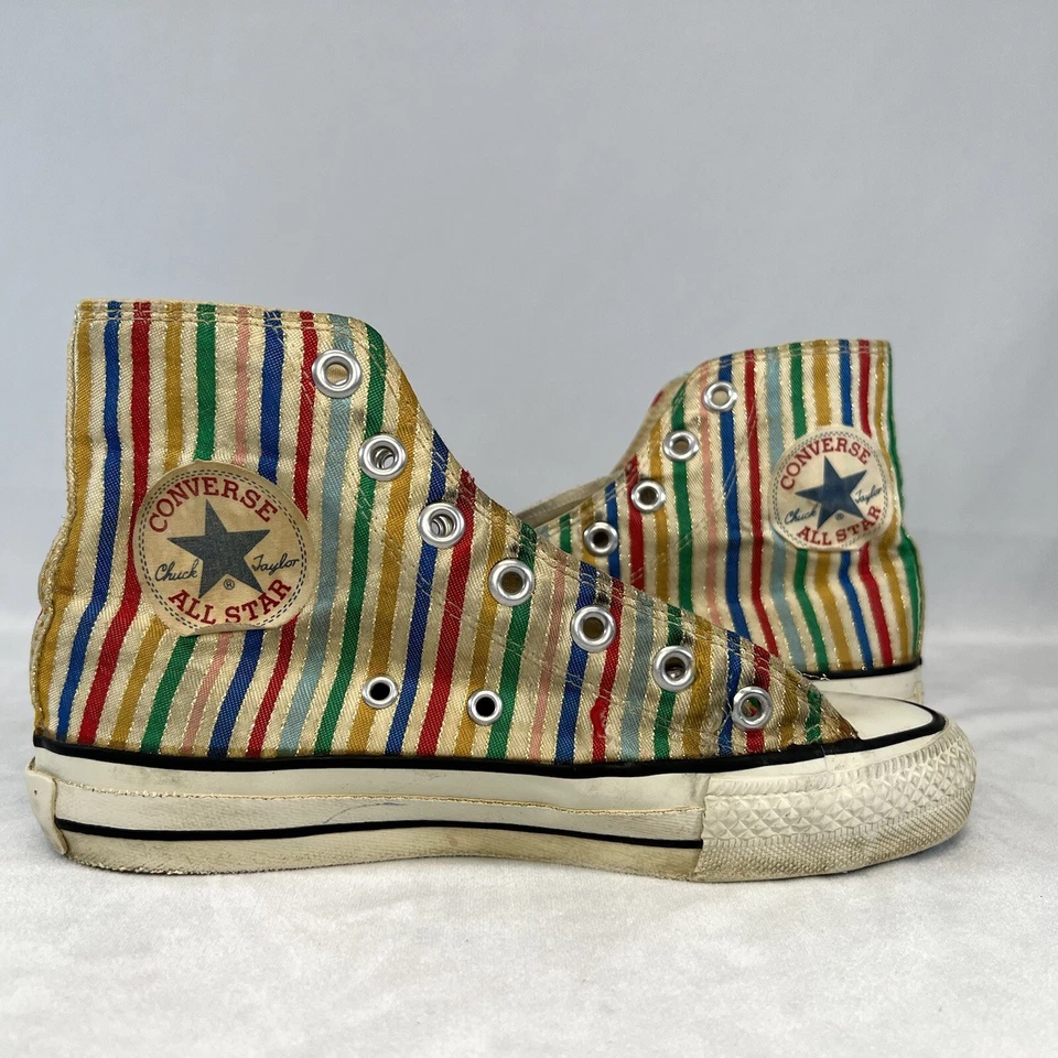 1980s Candy-Stripe and Gold Lurex Thread Converse Made in USA Vintage, size 5 - Image 4 of 4