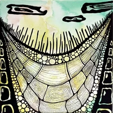 Abstract Artwork False Perspective Road Yellow Line Art Modern Drawing, 10x10