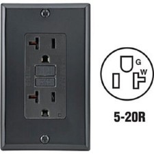 5-Leviton SmartlockPro Self-Test 20A Black Com. Grade 5-20R GFCI Outlet W/Plate