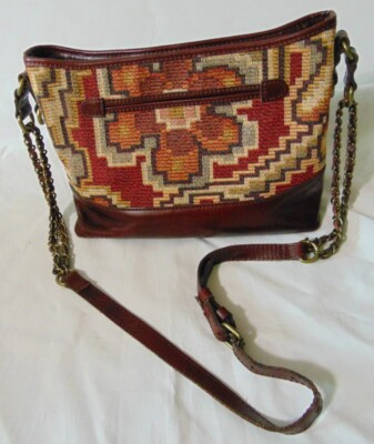 Patricia Nash crossbody Southwest tapestry design brown leather purse
