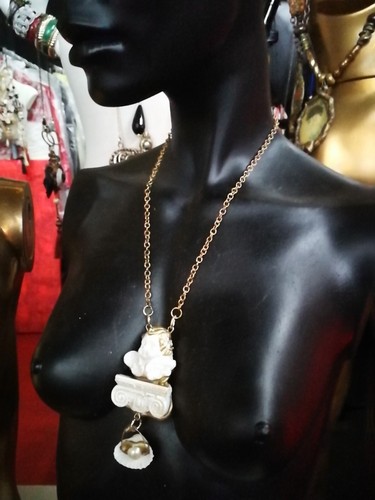 Winged Angel Cherub Talisman Baroque Pendant Amulet Shell Charm Jewelry Necklace - Picture 10 of 24