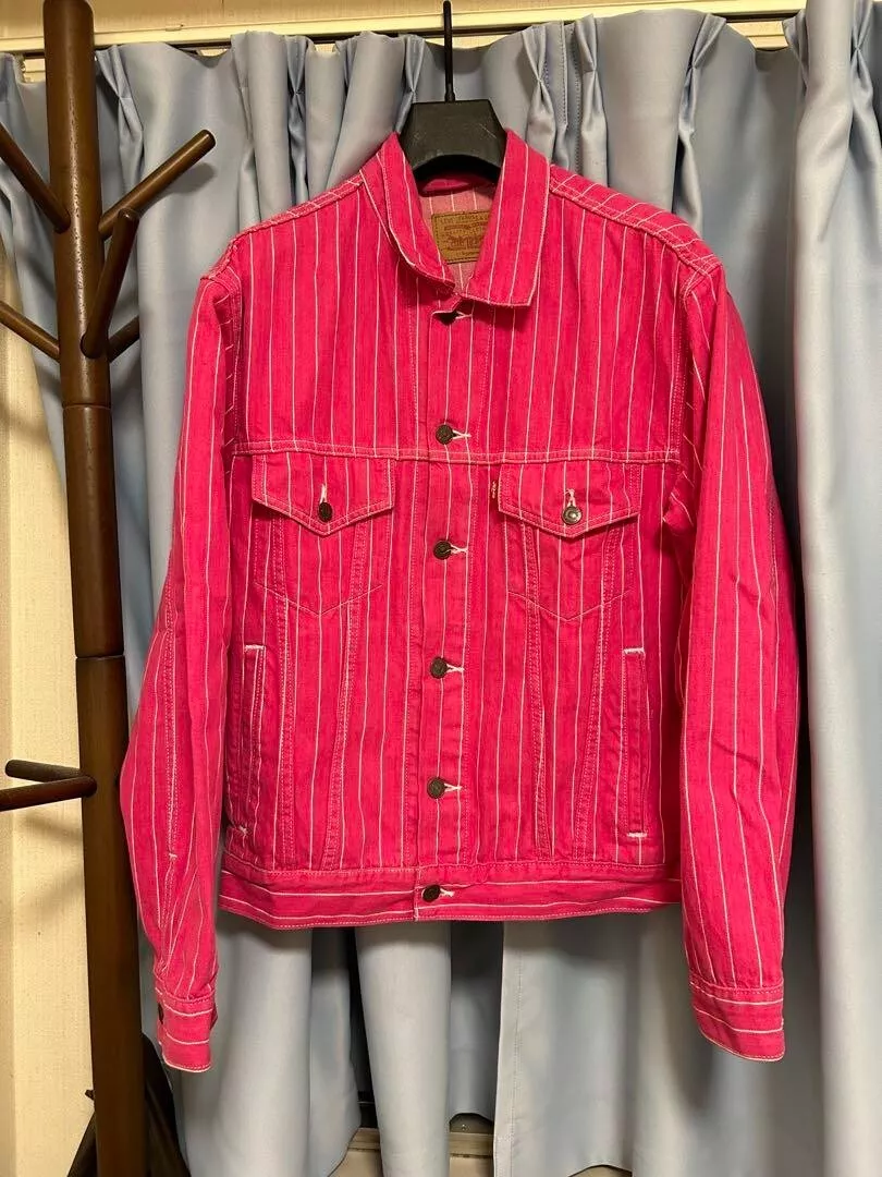 Veste en jean Supreme Levi's Pinstripe Trucker rayures magenta taille homme de JP !!