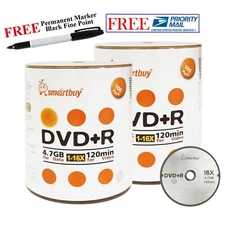200 Smartbuy 16X DVD+R 4.7GB Logo Top Data Record Disc + Black Permanent Marker
