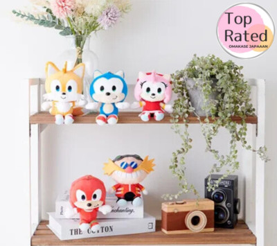 SONIC & FRIENDS Keychain Mascot Plush Tails Amy Knuckle Dr. Eggman Set Japan New