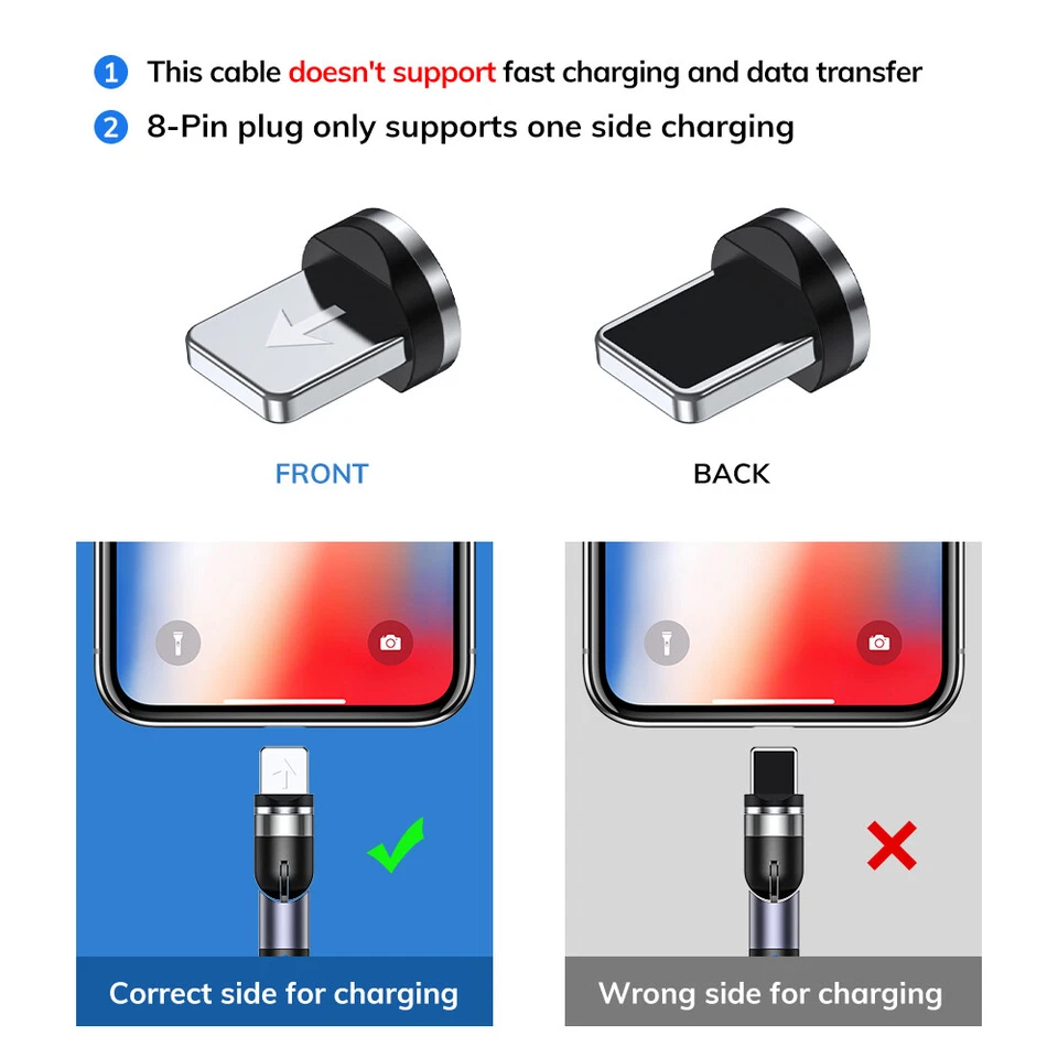 3in1 360+180° Magnetic Charger Fast Charging USB Cable for Type-C Micro USB IOS - Image 2 of 4