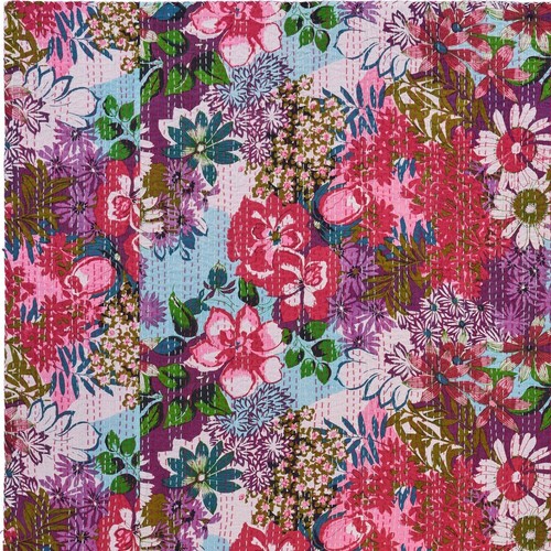 70" x 50" lila Kantha Baumwolle Blumen Überwurf Decke mit Stickerei - Bild 3 von 7