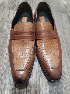 Mezlan 3442 Loafers Mens 9.5 Brown Leather Brogue Square Toe Slip On Spain Dress MEZLAN Mens Dress Shoes Soft Brown Leather Spain Slip On  main image 3