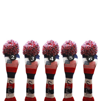 USA Majek Golf #2 3 4 5 6 Hybrid Headcovers Pom Pom Knit Vintage Classic Look