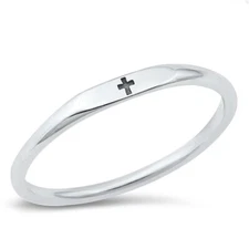 Small Cross Oxidized Band Solid 925 Sterling Silver Thumb Ring 2.2mm Sizes 4-10