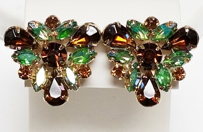 Boucles D'oreilles Vintage à Clips Avec 11 Strass - Occasion - Style Rétro