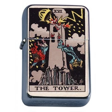 Tarot Card D18 Flip Top Oil Lighter Wind Resistant Flame XVI The Tower