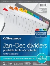 Office Depot Avery Letter Size MONTHLY Dividers January - December ~ BRAND NEW!