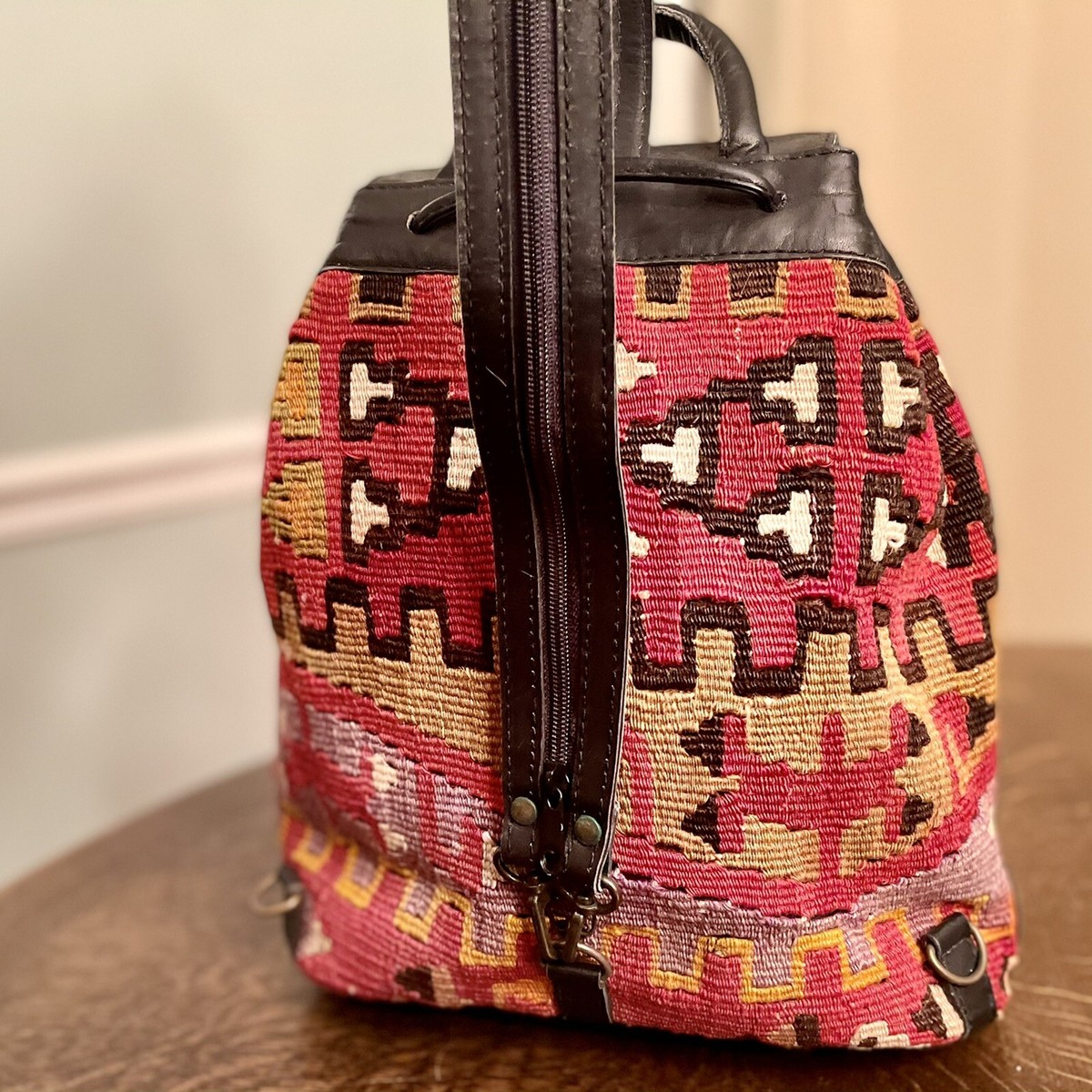 Vintage E M May Turkish Wool Kilim Handwoven Bag Backpack Vintage E M May Turkish Wool Kilim Handwoven Bag Backpack