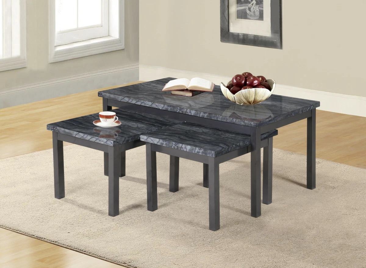 Lucy MDF wooden marble effect Coffee or with side Table in Black Brown grey