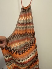 See The Shades Womens Knit Halter Maxi Dress S Small 34” Boho Orange Brown Print