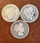 Lot of Three Barber Dimes (1907, 1905, 1912)