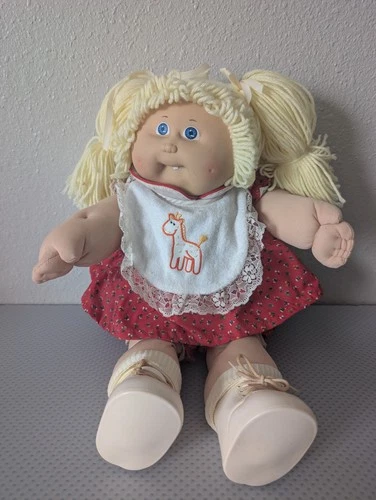 Cabbage Patch Kids Rag Doll Blonde Hair Blue Eyes Red Dress 16in 1982 Vintage