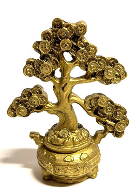 Feng Shui Geldbaum Gold  Reichtumsbaum mit Münzen  Glücksbringer Wohlstand Deko