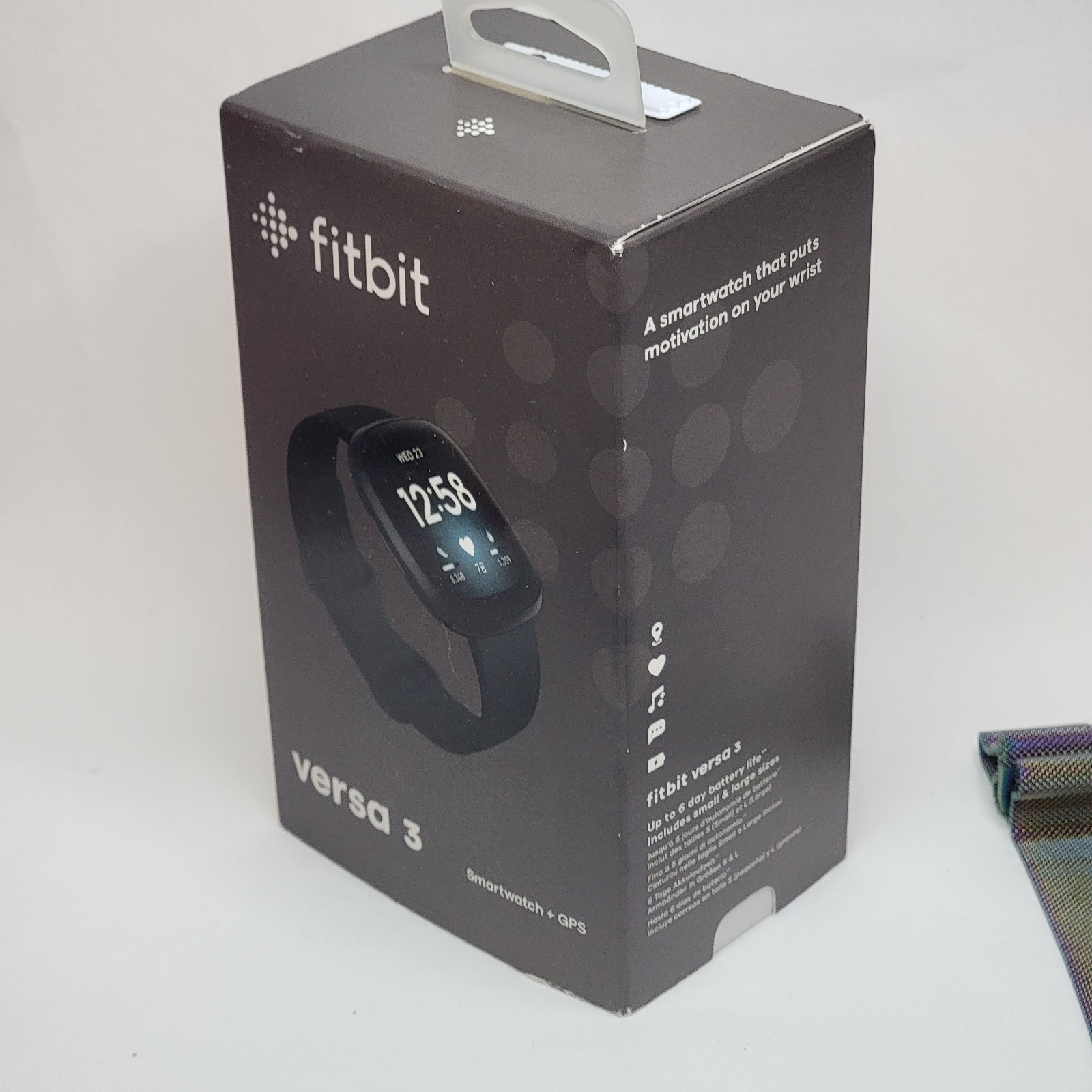 Fitbit Versa 3 Smart Watch Black With Band / Box - Tested And Works - No Charger