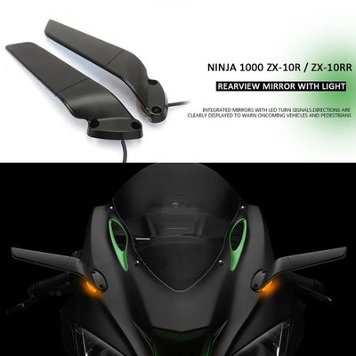 For Kawasaki ZX-10RR ZX10R Adjustable Rotating Rearview Mirror With LED Light