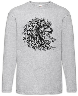 Dead Aztec Warrior Langarm T-Shirt Federschmuck Kopf Skelett Schädel Indianer