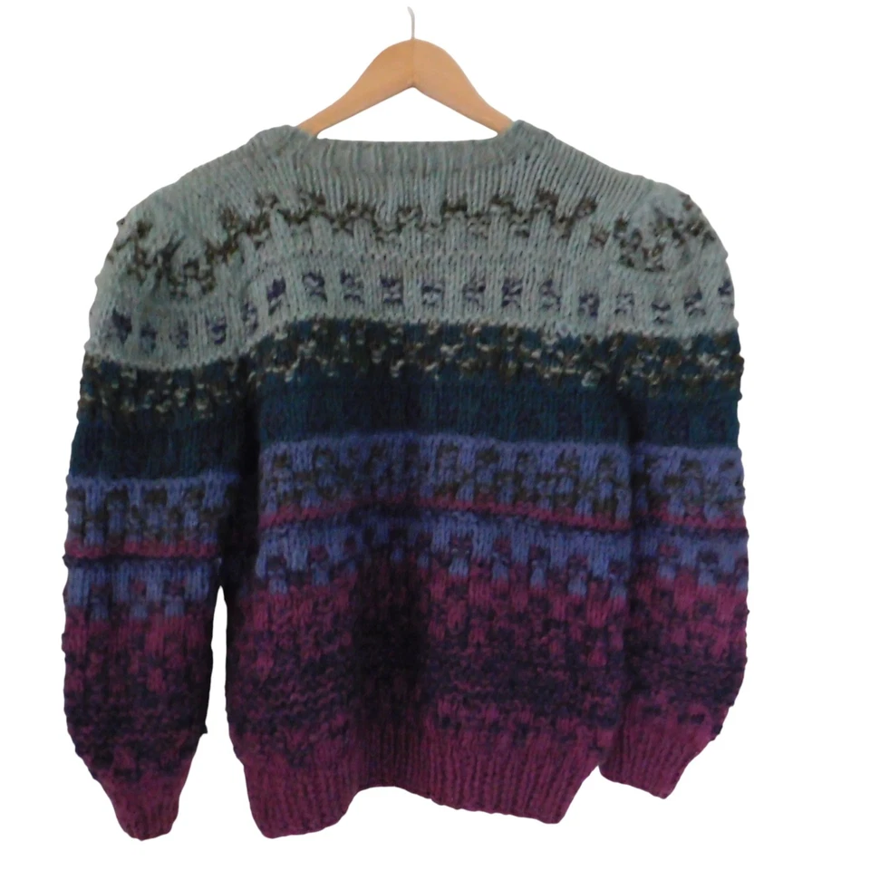 复古 80 年代 CHRISTINE 羊毛混纺毛衣粗针织短手工针织,尺寸 L — 第 3/4 张图片