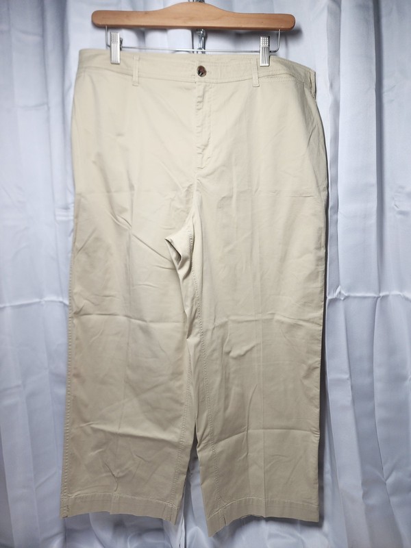 Chico's Women's Beige Cotton Twill Wide-Leg Pants Button Zip Pockets Flat Front