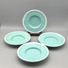 4 VTG 1960’s Hull Pottery Crestone Oven Proof Turquoise Drip 6" Saucer USA MCM