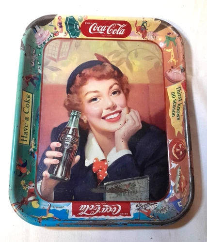 Vintage 1953 Coca-Cola Menu Girl "Thirst Knows No Season" Serving Tray 13"x10.5"