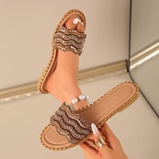 Women's Shiny Rhinestones Slide Sandals Open Toe Lightweight Vacation Slippers
