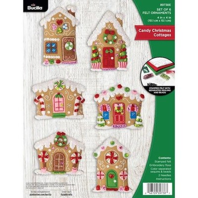 Bucilla Filz Ornamente Applikation 6er Set - Süßigkeiten Weihnachten Cottages 89738E