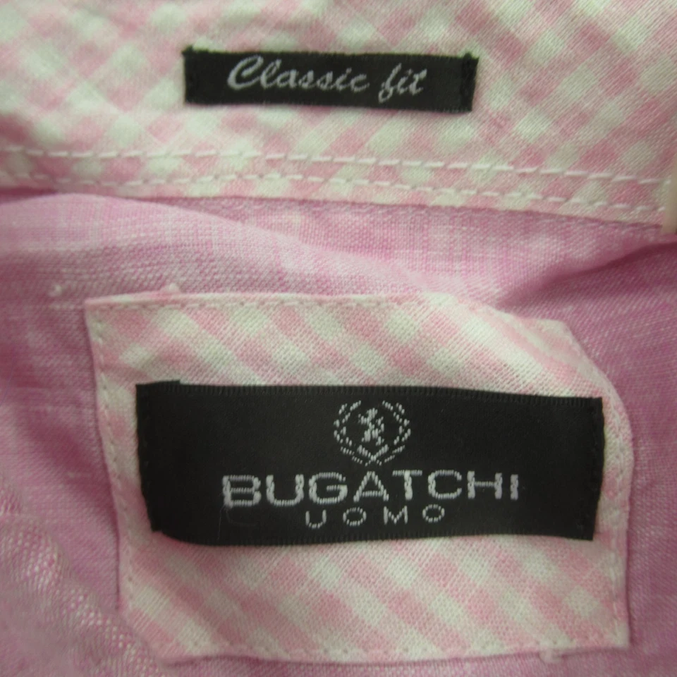 Bugatchi Shirt Mens Large Short Sleeve Button Front Outdoors Pink Classic Pink - Image 4 of 4