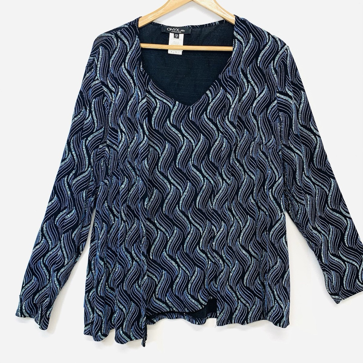 Vtg Onyx Nite Top Woman 1X Sparkle Faux Twin Slinky Knit Formal