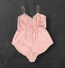 J. C. PENNEY COLLECTIBLES Pink Shiny Satin Lace Trim Romper Teddy Nightie M