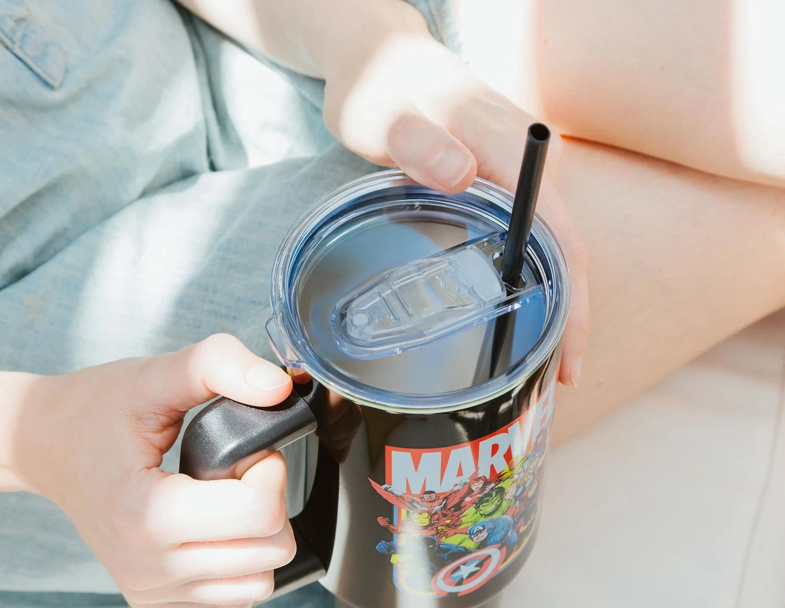 Marvel Comics The Avengers 40-Ounce Black Stainless Steel Tumbler With Handle