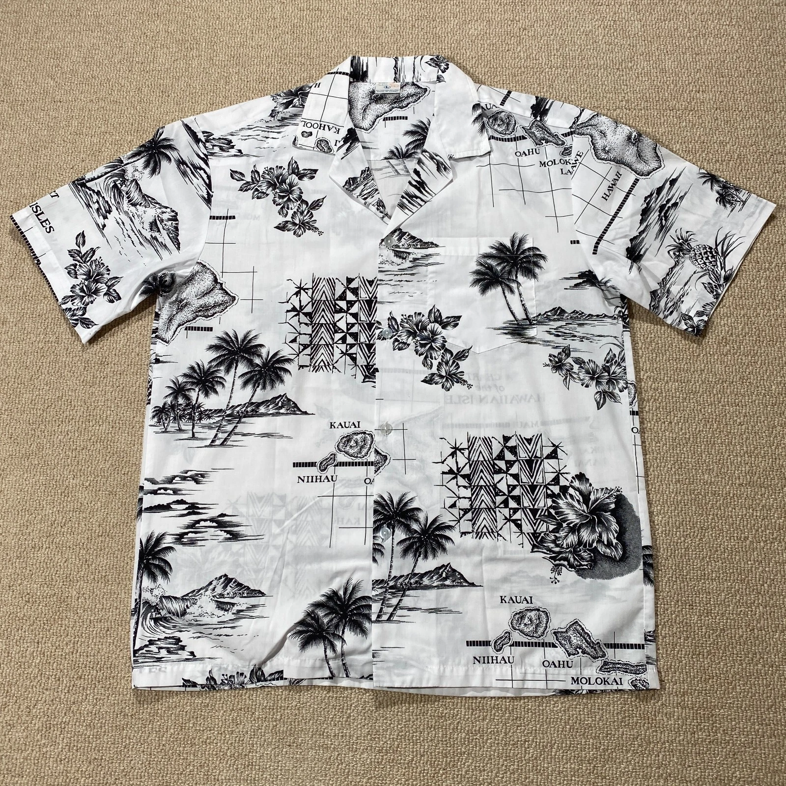 VINTAGE Hawaiian Shirt Mens Medium White Black Map Print Made in Hawaii
Opens in a new window or tab