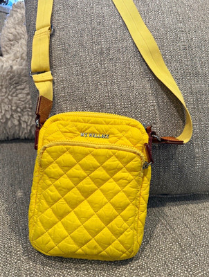 MZ Wallace Small Quilted Yellow Zip Crossbody Adjustable Strap Silver Hardware