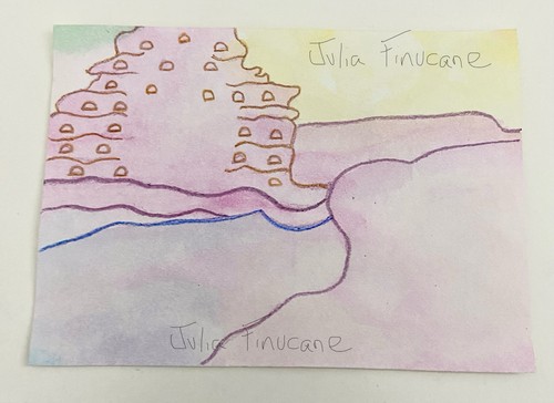 ACEO Original Art City Runes Temple Landscape Abstract Rainbow Sky Mini Artwork