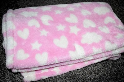 E8 30x36 BABY GEAR Pink Plush Shapes Hearts Clouds Stars Moon Baby Crib Blanket