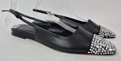 Dear Frances Women's Black Tia Slingback Crystal Flats Size 38