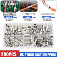 200PCS 22-10 AWG Ferrule Bare Copper Crimp Terminals Butt Connectors Wire Splice