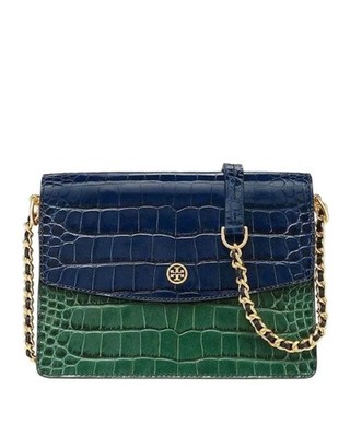 TORY BURCH Parker Embossed Convertible Shoulder Bag In Tory Navy Multi Croc