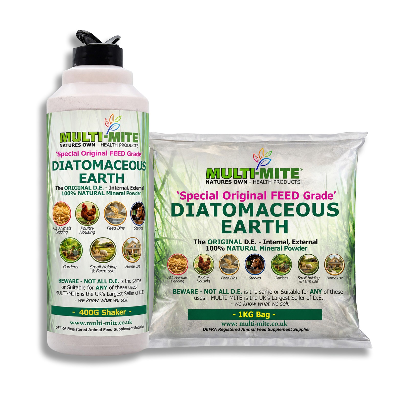 MULTI MITE® 400G Shaker & 1KG Refill DE Diatomaceous Earth Poultry Animal Powder
