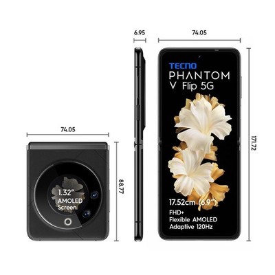 TECNO Phantom V Flip 5G Iconic Black 16 GB RAM, 256 GB Speicher Global Version