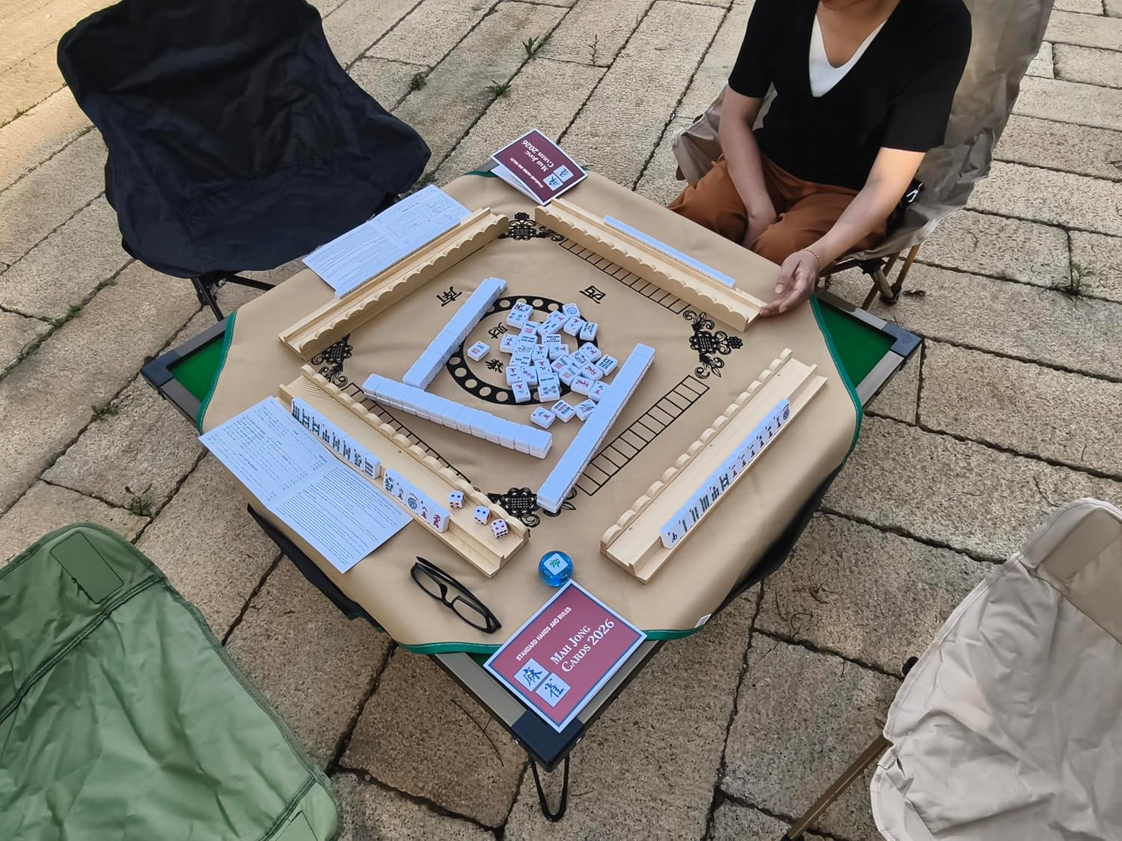 American Mahjong Set 166 White Engraved Tiles 1.2 in Bag Mat Dice, No ...
